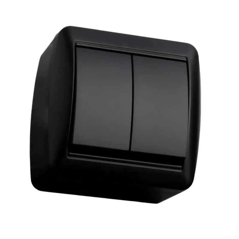 Выключатель двухклавишный накладной Селигер графит IP44 TDM_1