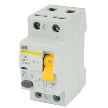 Изображение товара УЗО двухполюсное 32А 30мA тип АС IEK для защиты электросетей Изображение товара УЗО двухполюсное 32А 30мA тип АС IEK для защиты электросетей
