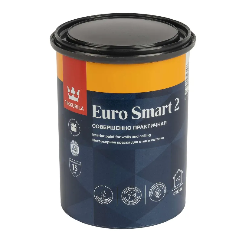 Краска интерьерная сухая уборка Euro 2 глубокоматовая 0,9л Tikkurila_1