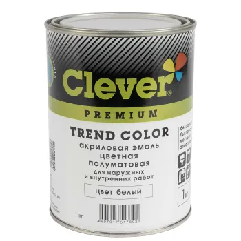 Изображение товара Акриловая полуматовая эмаль Clever белая 1 кг для стен и фасадов Изображение товара Акриловая полуматовая эмаль Clever белая 1 кг для стен и фасадов