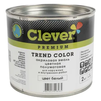 Изображение товара Эмаль акриловая Clever полуматовая белая 2 кг для металлических и деревянных поверхностей Изображение товара Эмаль акриловая Clever полуматовая белая 2 кг для металлических и деревянных поверхностей