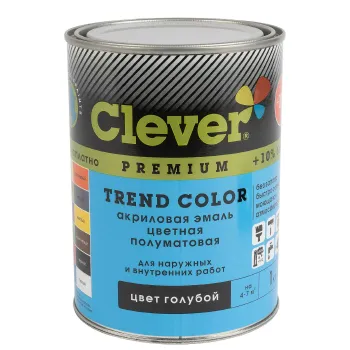 Изображение товара Акриловая эмаль Clever голубая полуматовая 1 кг для стен, фасада и мебели Изображение товара Акриловая эмаль Clever голубая полуматовая 1 кг для стен, фасада и мебели