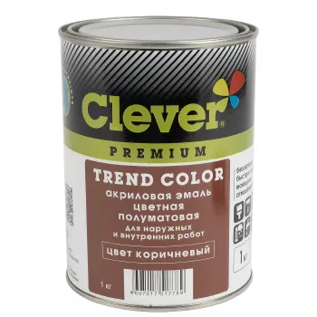 Изображение товара Акриловая эмаль Clever коричневая полуматовая 1кг для стен и мебели Изображение товара Акриловая эмаль Clever коричневая полуматовая 1кг для стен и мебели