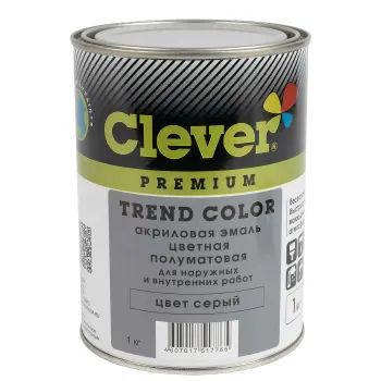 Изображение товара Эмаль акриловая Clever полуматовая 1 кг универсальное покрытие для металла дерева пластика Изображение товара Эмаль акриловая Clever полуматовая 1 кг универсальное покрытие для металла дерева пластика