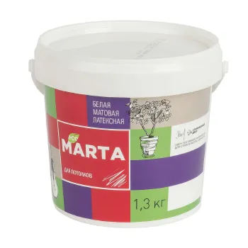 Изображение товара Краска для потолков матовая сухая уборка Марта 1,3кг для внутренних помещений Изображение товара Краска для потолков матовая сухая уборка Марта 1,3кг для внутренних помещений