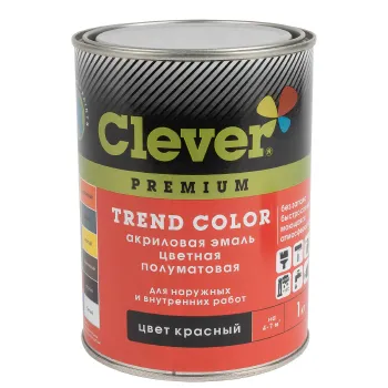 Изображение товара Эмаль акриловая Clever полуматовая красная 1 кг универсальное покрытие Изображение товара Эмаль акриловая Clever полуматовая красная 1 кг универсальное покрытие
