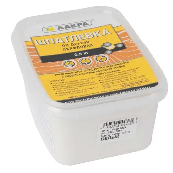Изображение товара Акриловая шпаклевка по дереву Лакра белая 0,6 кг для внутренних и наружных работ Изображение товара Акриловая шпаклевка по дереву Лакра белая 0,6 кг для внутренних и наружных работ