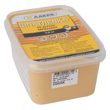 Изображение товара Акриловая шпаклевка по дереву Лакра сосна 0,6 кг для внутренних и внешних работ Изображение товара Акриловая шпаклевка по дереву Лакра сосна 0,6 кг для внутренних и внешних работ