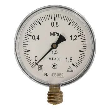Изображение товара Манометр радиальный 16 бар 100 мм G1/2 МТ-100 Изображение товара Манометр радиальный 16 бар 100 мм G1/2 МТ-100