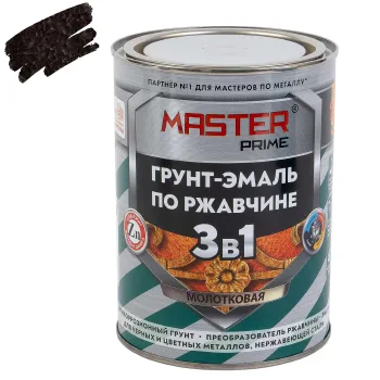 Изображение товара Грунт-эмаль по ржавчине 3 в 1 Master Prime черная молотковая 0,9 л Изображение товара Грунт-эмаль по ржавчине 3 в 1 Master Prime черная молотковая 0,9 л