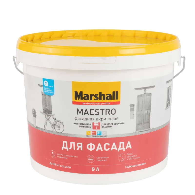 Краска фасадная Maestro глубокоматовая 9л Marshall_1