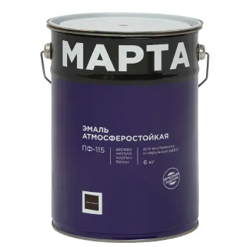 Изображение товара Эмаль ПФ-115 MARTA коричневая глянцевая 6кг для дерева и металла Изображение товара Эмаль ПФ-115 MARTA коричневая глянцевая 6кг для дерева и металла