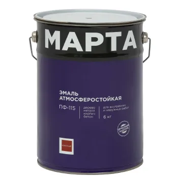 Изображение товара Эмаль ПФ-115 MARTA красная глянцевая 6кг для металла и дерева Изображение товара Эмаль ПФ-115 MARTA красная глянцевая 6кг для металла и дерева