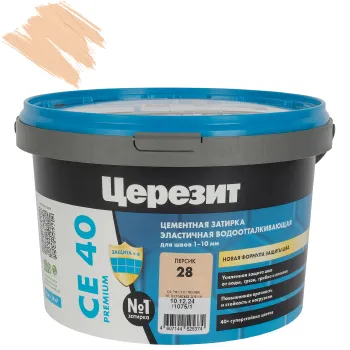 Изображение товара Затирка цементная Церезит CE40 aquastatic персик №28 2 кг эластичная Изображение товара Затирка цементная Церезит CE40 aquastatic персик №28 2 кг эластичная