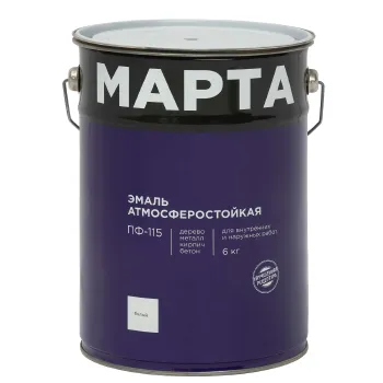 Изображение товара Эмаль ПФ-115 MARTA белая глянцевая 6 кг для металла и дерева Изображение товара Эмаль ПФ-115 MARTA белая глянцевая 6 кг для металла и дерева