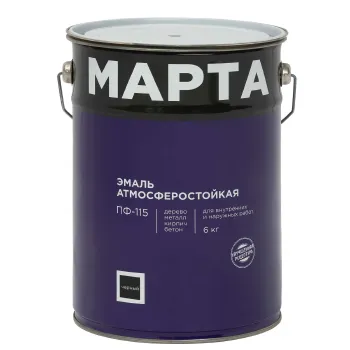 Изображение товара Эмаль ПФ-115 MARTA черная глянцевая 6 кг для металла дерева и бетона Изображение товара Эмаль ПФ-115 MARTA черная глянцевая 6 кг для металла дерева и бетона