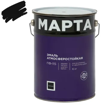 Изображение товара Эмаль ПФ-115 MARTA черная глянцевая 6 кг для металла дерева и бетона Изображение товара Эмаль ПФ-115 MARTA черная глянцевая 6 кг для металла дерева и бетона