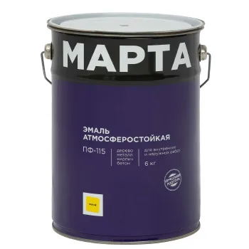 Изображение товара Эмаль ПФ-115 MARTA желтая глянцевая 6 кг для металла и дерева Изображение товара Эмаль ПФ-115 MARTA желтая глянцевая 6 кг для металла и дерева