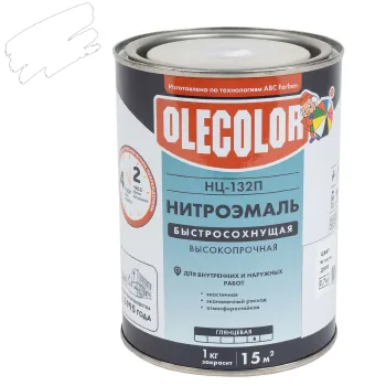 Изображение товара Эмаль глянцевая Olecolor НЦ-132П белая 0,7 кг для дерева и металла Изображение товара Эмаль глянцевая Olecolor НЦ-132П белая 0,7 кг для дерева и металла