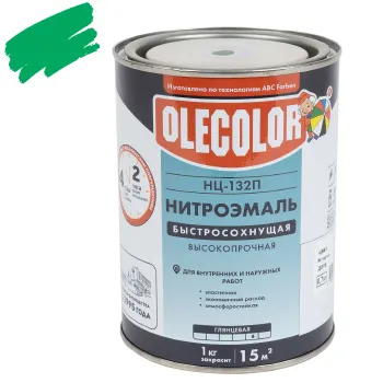 Изображение товара Эмаль НЦ-132П Olecolor зеленая глянцевая 0,7кг для наружных и внутренних работ Изображение товара Эмаль НЦ-132П Olecolor зеленая глянцевая 0,7кг для наружных и внутренних работ