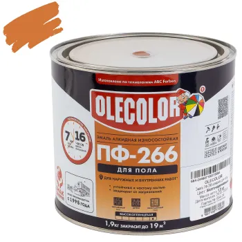 Изображение товара Эмаль ПФ-266 Olecolor для пола gлянцевая желто-коричневая 1,9кг Изображение товара Эмаль ПФ-266 Olecolor для пола gлянцевая желто-коричневая 1,9кг