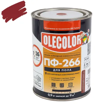Изображение товара Эмаль ПФ-266 для пола Olecolor красно-коричневая глянцевая 0,9 кг Изображение товара Эмаль ПФ-266 для пола Olecolor красно-коричневая глянцевая 0,9 кг