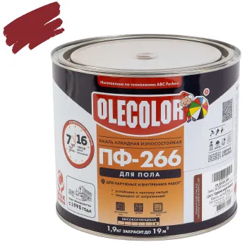Изображение товара Эмаль ПФ-266 для пола Olecolor красно-коричневая глянцевая 1,9кг Изображение товара Эмаль ПФ-266 для пола Olecolor красно-коричневая глянцевая 1,9кг