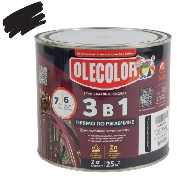 Грунт-эмаль по ржавчине 3в1 Olecolor черная полуглянцевая 2кг