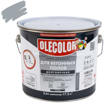 Изображение товара Эмаль акриловая для бетонных полов Olecolor серая матовая 3,5кг Изображение товара Эмаль акриловая для бетонных полов Olecolor серая матовая 3,5кг