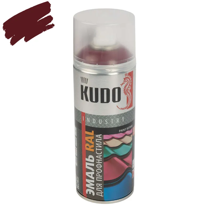 Эмаль аэрозольная для профнастила Kudo винно-красная (RAL 3005) полуматовая 0,52л_1