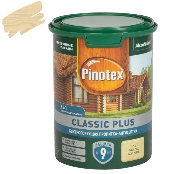 Изображение товара Декоративно-защитное средство для дерева Pinotex Classic Plus 3в1 0,9л Изображение товара Декоративно-защитное средство для дерева Pinotex Classic Plus 3в1 0,9л