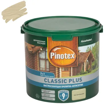 Изображение товара Декоративно-защитное средство для дерева Pinotex Classic Plus 3 в 1 ель натуральная 2.5л Изображение товара Декоративно-защитное средство для дерева Pinotex Classic Plus 3 в 1 ель натуральная 2.5л