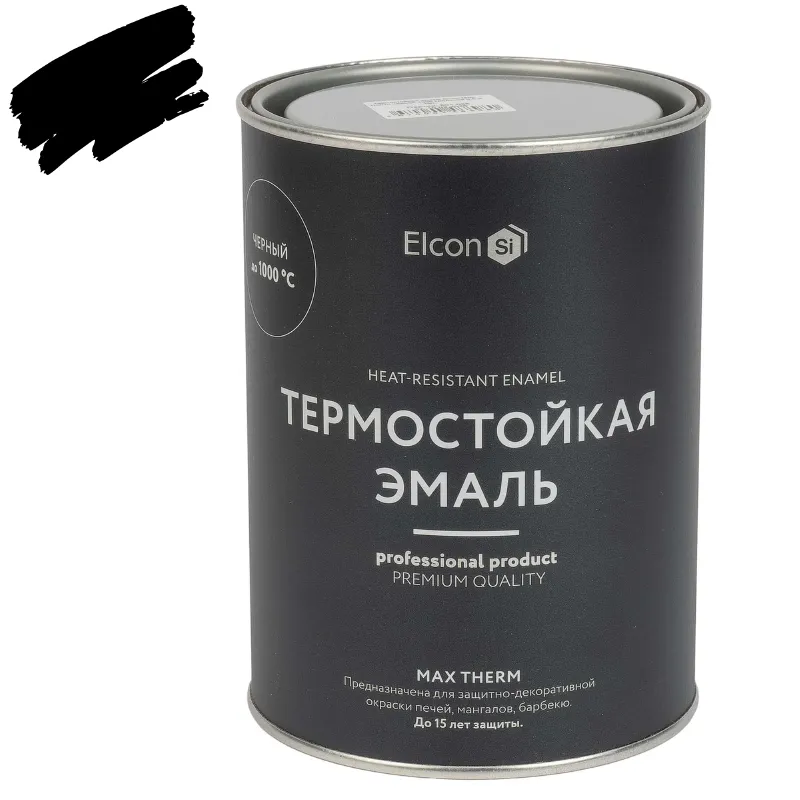 Эмаль термостойкая Elcon черная (до +1000°С) матовая 0,8кг_1