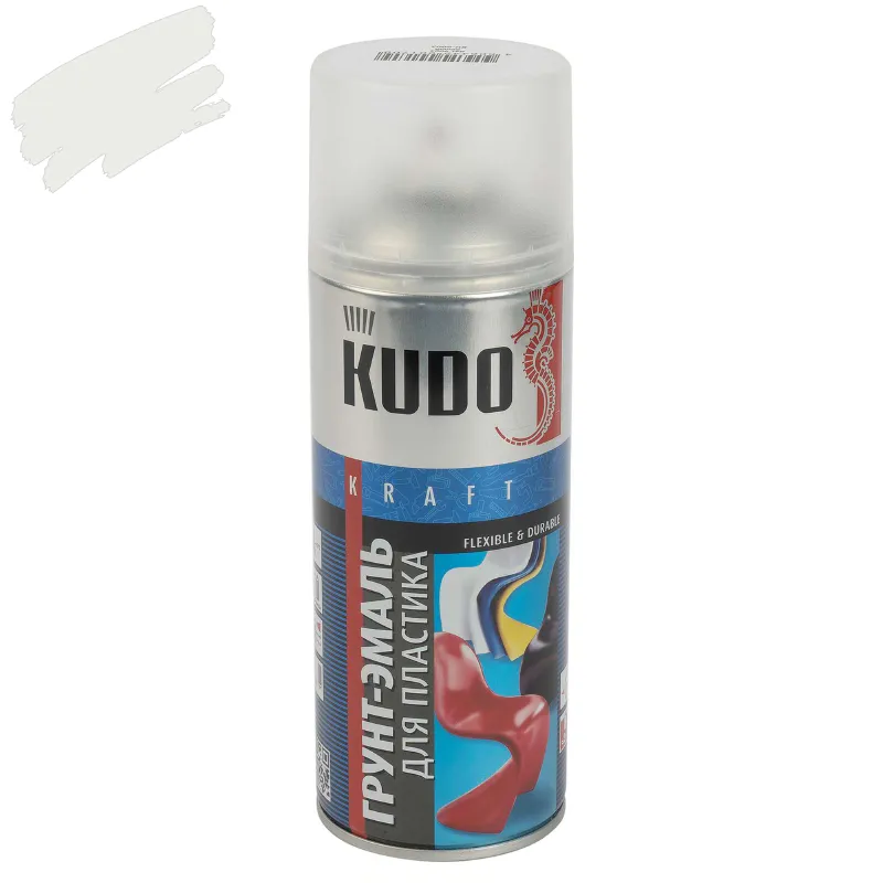 Грунт-эмаль аэрозольная для пластика Kudo белая матовая 0,52л_1