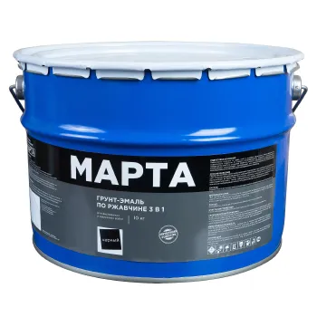 Изображение товара Грунт-эмаль по ржавчине 3в1 Марта черная глянцевая 10кг Изображение товара Грунт-эмаль по ржавчине 3в1 Марта черная глянцевая 10кг