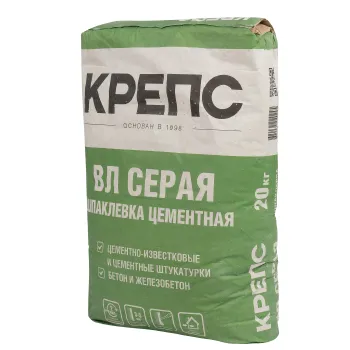 Изображение товара Цементная фасадная шпаклевка Крепс ВЛ 20 кг для внутренних и наружных работ Изображение товара Цементная фасадная шпаклевка Крепс ВЛ 20 кг для внутренних и наружных работ