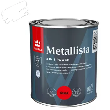 Изображение товара Краска по ржавчине 3 в 1 Tikkurila Metallista база глянцевая 0,8 л Изображение товара Краска по ржавчине 3 в 1 Tikkurila Metallista база глянцевая 0,8 л