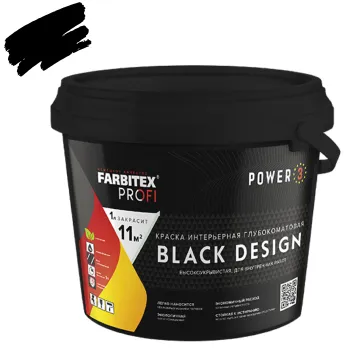 Краска интерьерная BlackDesign глубокоматовая черная 2,5л Farbitex Profi