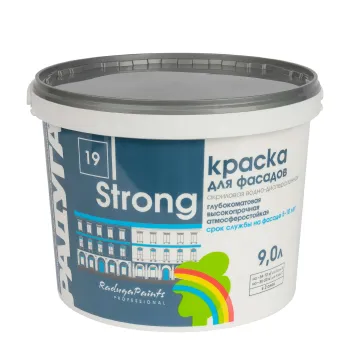 Краска фасадная Strong, глубокоматовая 9л Радуга
