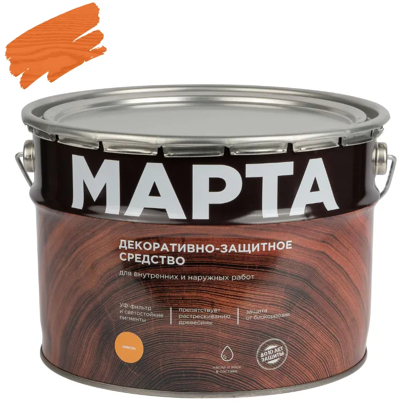 Декоративно-защитное средство для дерева с маслом и воском Марта орегон полуглянцевое 9л_1