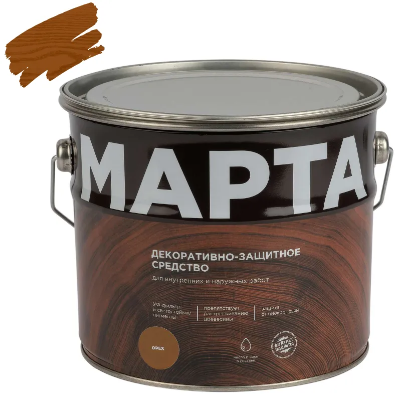 Декоративно-защитное средство для дерева с маслом и воском Марта орех полуглянцевое 2,7л_1