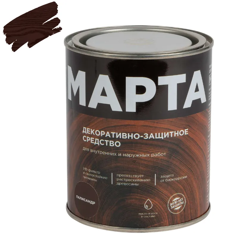 Декоративно-защитное средство для дерева с маслом и воском Марта палисандр полуглянцевое 0,75л_1
