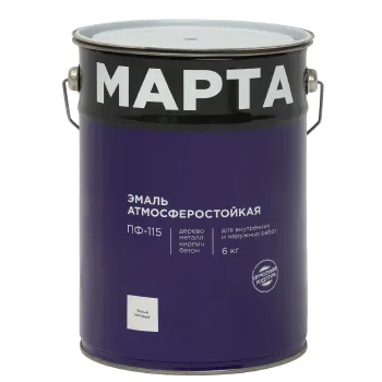 Изображение товара Эмаль ПФ-115 Марта белая матовая 6кг для мебели и фасадов Изображение товара Эмаль ПФ-115 Марта белая матовая 6кг для мебели и фасадов