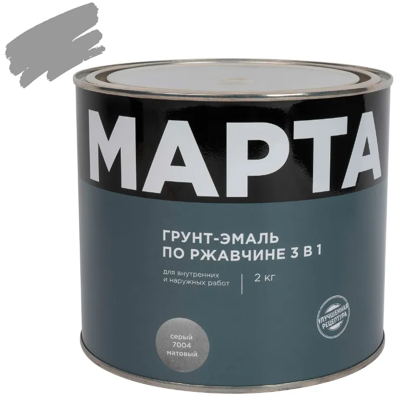 Грунт-эмаль по ржавчине 3в1 Марта серая (RAL 7004) матовая 2кг_1