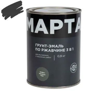 Изображение товара Грунт-эмаль по ржавчине 3в1 Марта матовая графит RAL 7024 0,9кг Изображение товара Грунт-эмаль по ржавчине 3в1 Марта матовая графит RAL 7024 0,9кг