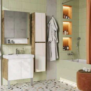 Изображение товара Зеркало шкаф Акватон Сканди 70 белый дуб рустикальный стильный функциональный Изображение товара Зеркало шкаф Акватон Сканди 70 белый дуб рустикальный стильный функциональный