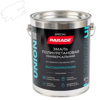 Изображение товара Эмаль полиуретановая Parade белая полуматовая 2,7л для металла дерева бетона Изображение товара Эмаль полиуретановая Parade белая полуматовая 2,7л для металла дерева бетона