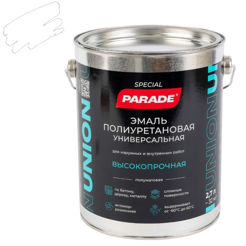 Эмаль полиуретановая универсальная Parade белая полуматовая 2,7л_1
