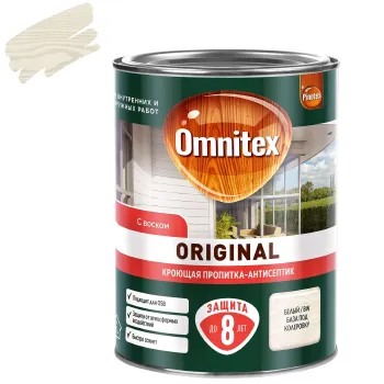 Изображение товара Декоративно-защитное средство для дерева Omnitex Original 0,9л белое полуматовое Изображение товара Декоративно-защитное средство для дерева Omnitex Original 0,9л белое полуматовое