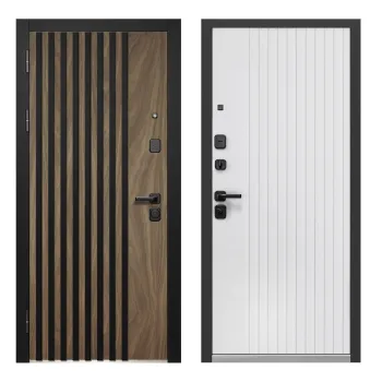 Изображение товара Входная дверь Luxor 2МДФ 3Д Рейка орех мокко и белая для квартиры Изображение товара Входная дверь Luxor 2МДФ 3Д Рейка орех мокко и белая для квартиры